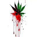 composition,joker,marijuana leaves in the background,dripping blood tattoo design idea