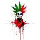 composition,joker,marijuana leaves in the background,dripping blood tattoo design idea