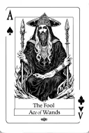 Tarot card The Fool mixed with Ace of Wands, gothic blackwork, lineart, detailed, non horror tattoo design idea