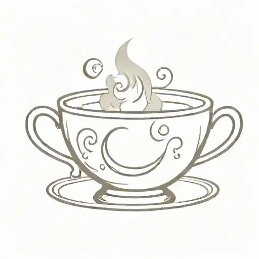 Tea cup with steam rising in the shape of the moon tattoo design idea