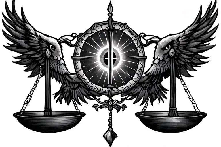 winter solstice & justice scales tattoo design idea