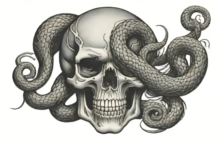 snake going through a skull face tattoo design idea