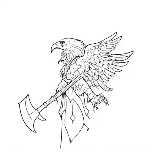 viking with axe and eagle on his shoulder tattoo design idea
