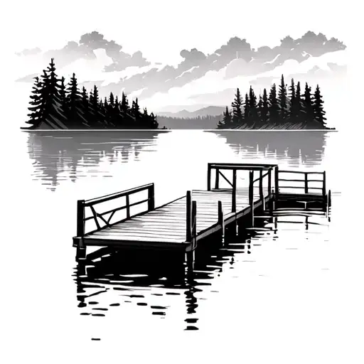 square floating dock lake scene tattoo design idea
