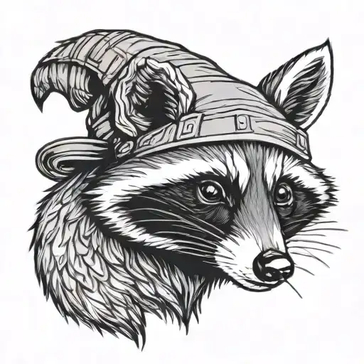 raccoon wearing acorn as hat tattoo design idea