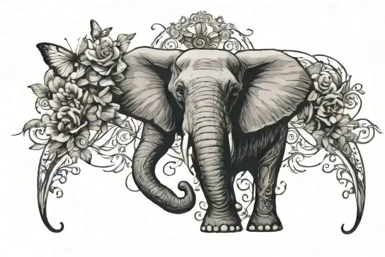 Christian cross and elephant and butterfly tattoo design idea