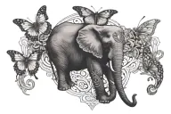 Christian cross and elephant and butterfly tattoo design idea