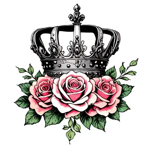princess crown and roses intertwined tattoo design idea
