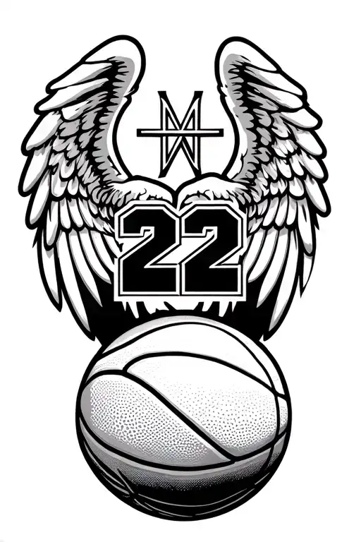 Basketball with 22 inside of basketball and Angel wings  tattoo design idea