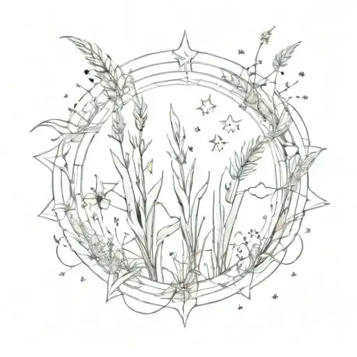 blades of grass, grains of sand and stars tattoo design idea
