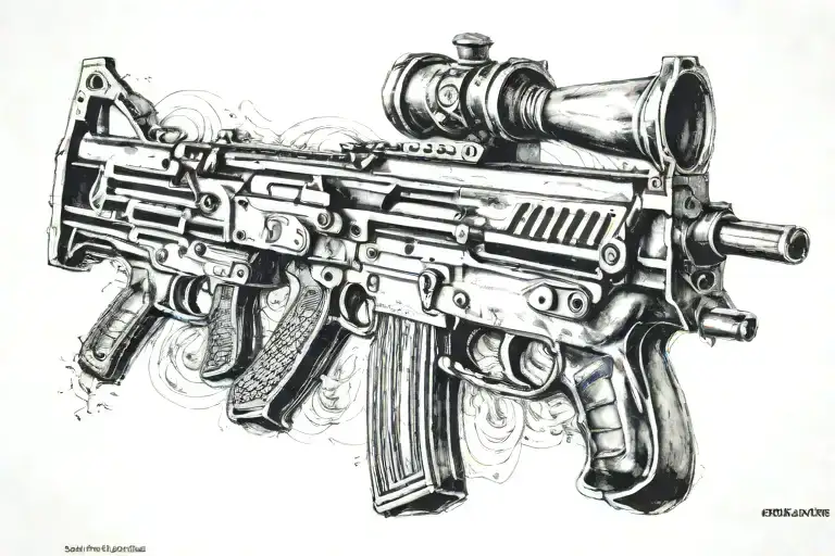 AK47 mit Datum 05 09 2021 subtly integrated tattoo design idea