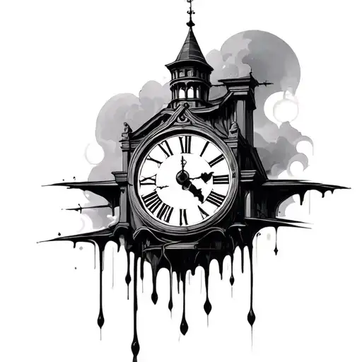 dali melting clock tower tattoo design idea