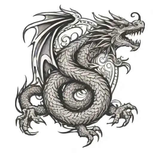 dragon scared geometry patterns buddhist symbolism greek mythology tattoo design idea