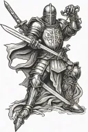 kneeling crusader knight holding a sword tattoo design idea
