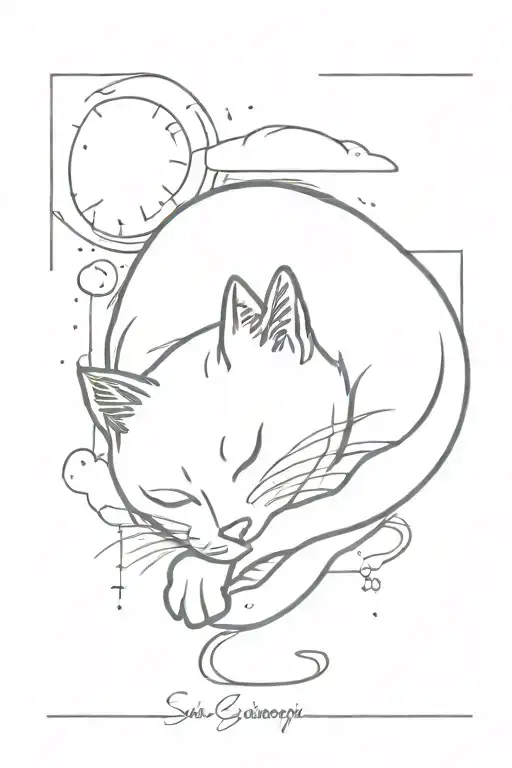 orange cat sleeping with sun above  tattoo design idea