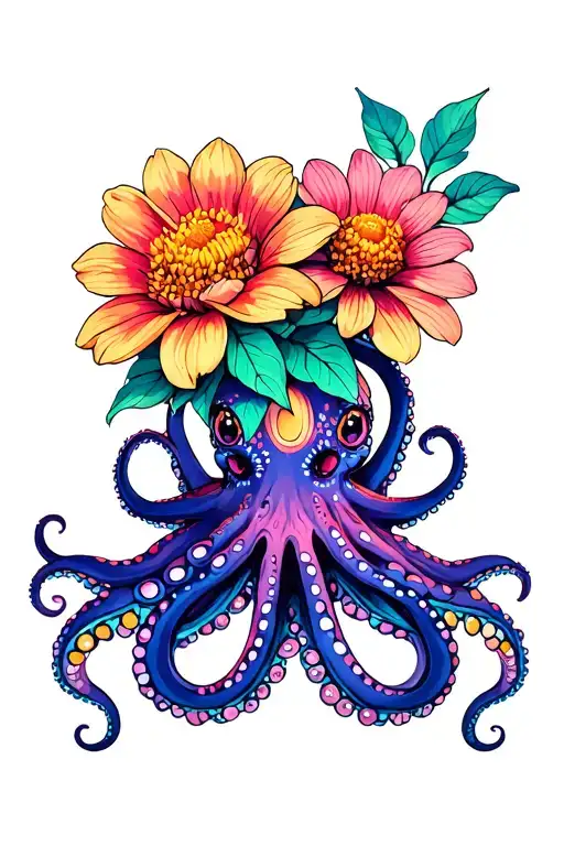 Octopus hugging flower mandala tattoo design idea
