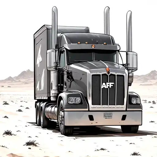 semi truck in the desert with the text "AFF" on the side tattoo design idea