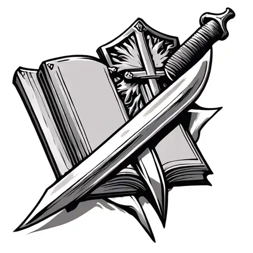 shield of faith sword behind open bible at the bottm tattoo design idea