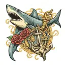 shark and anchor surrounded tattoo design idea