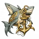 shark and anchor surrounded tattoo design idea