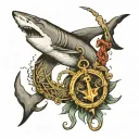 shark and anchor surrounded tattoo design idea