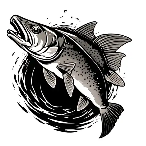 brook trout leaping tattoo design idea