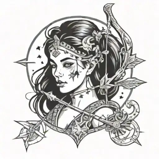 Female Sagittarius constellation bow an arrow zodic sign moon and magic  tattoo design idea