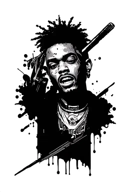 999 Juice Wrld cybersigilism very aggresive tattoo design idea