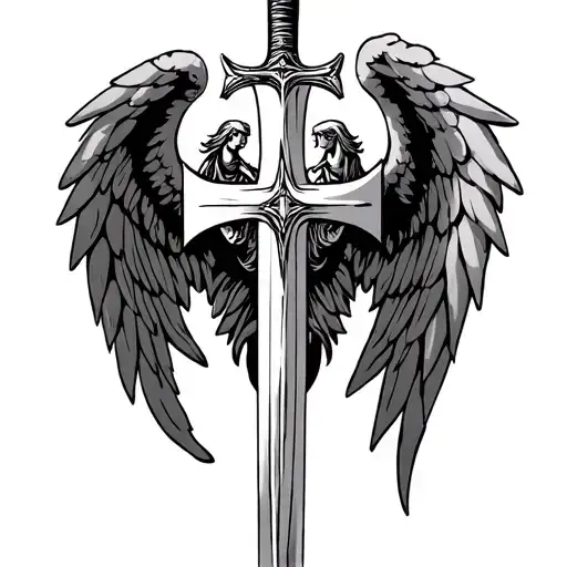 german cross angel with sword tattoo design idea
