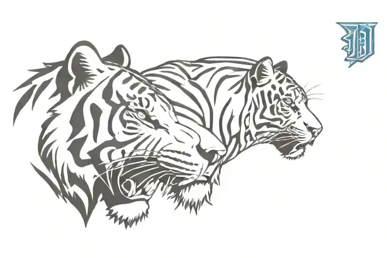 detroit tigers and Detroit lions facing each other tattoo design idea