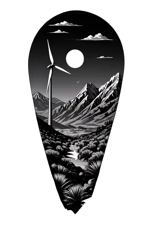 palm spring mountains with windmills tattoo design idea