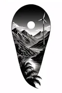 palm spring mountains with windmills tattoo design idea