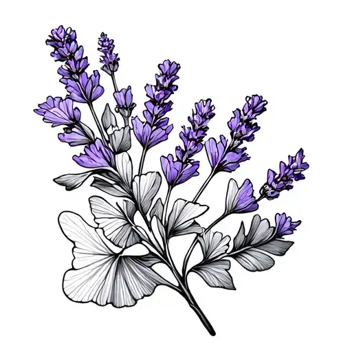 lavender sprigs with gingko leaves at the bottom tattoo design idea