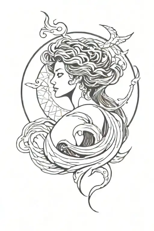 siren and moon tattoo design idea