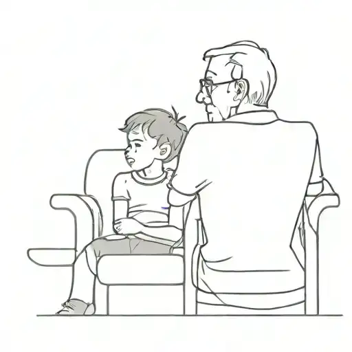 A tattoo of a grandson and grandfather sitting next to eachother in a sofa  tattoo design idea
