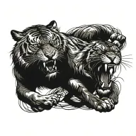 a tiger figthing a wolf tattoo design idea