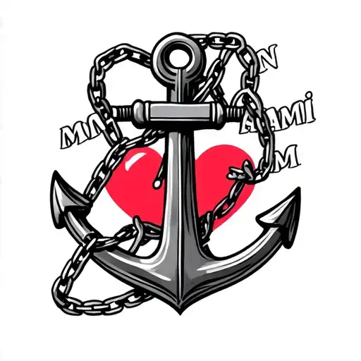 A ship anchor with chain, with the tex Mon ami and a heart tattoo design idea