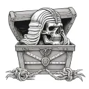 tut Spelled out and Is rapped like a mummy, inside a casket  tattoo design idea