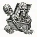 tut Spelled out and Is rapped like a mummy, inside a casket  tattoo design idea