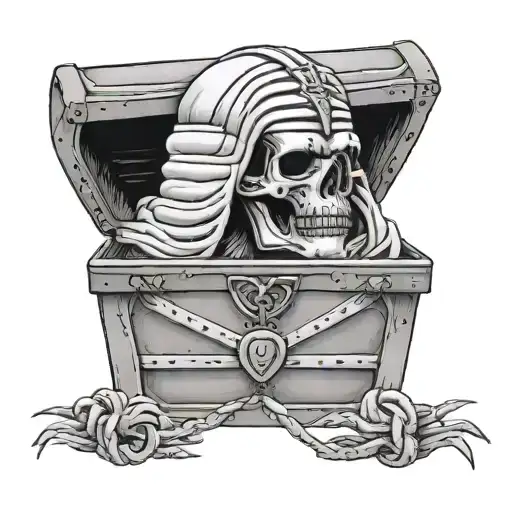 tut Spelled out and Is rapped like a mummy, inside a casket  tattoo design idea