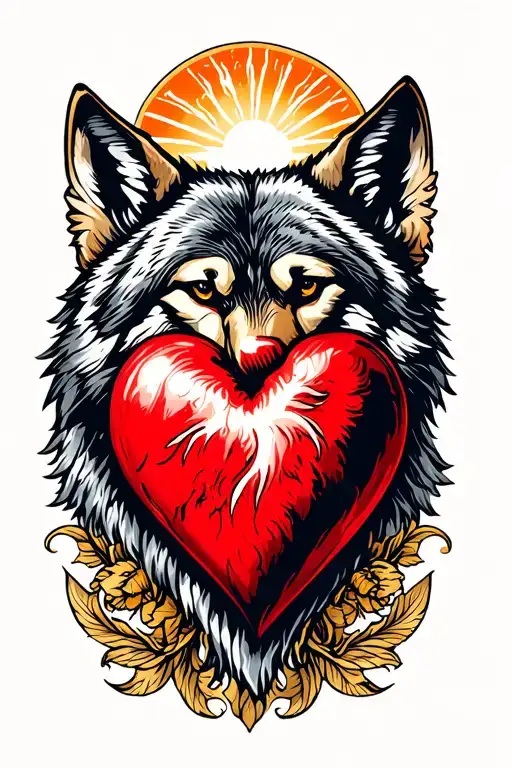 sacred heart with wolf  tattoo design idea