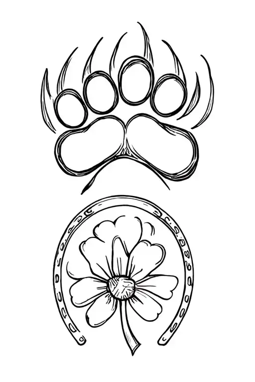 dog paw, four-leaf clover, horseshoe, sun tattoo design idea