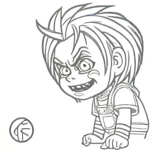 chucky tattoo idea, black line tattoo design idea
