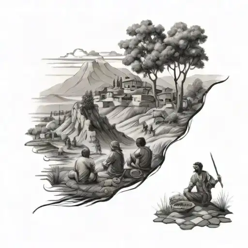 Kurdish landscape with people enjoying the picnic  tattoo design idea