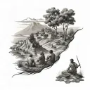 Kurdish landscape with people enjoying the picnic  tattoo design idea