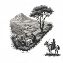 Kurdish landscape with people enjoying the picnic  tattoo design idea