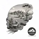 Kurdish landscape with people enjoying the picnic  tattoo design idea