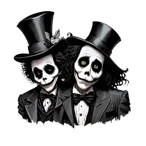 tim Burton characters Jack, Beetlejuice and madhatter tattoo design idea