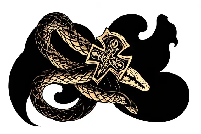 celtic cross and neo traditional adder striking tattoo tattoo design idea