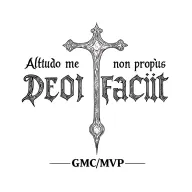 The inscription altitudo me non propius Deo Facit, under it with the second line, GMC/MVP inscription with the font of Gothic tattoo design idea